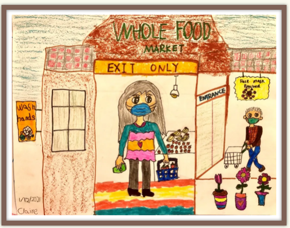 幼儿组 第一名:余沛萱 (Claire Yu) ,5岁《特殊时期的生活-妈妈在超市》