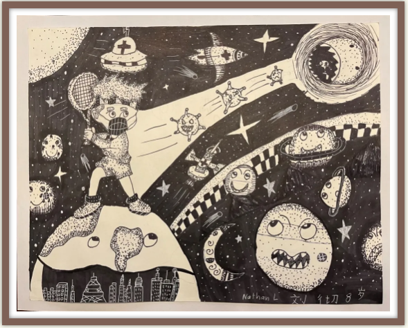 儿童组 第一名:刘彻,8岁《网球小子大战新冠病毒》