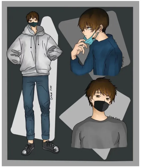 电脑绘画组 第一名:焦钰祺,13岁,《疫情男孩》