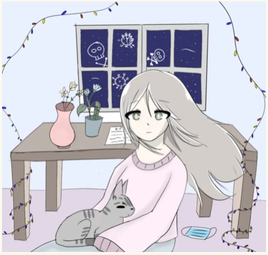 电脑绘画组 第二名:陈心悦,11岁,《疫情女孩独自在家》