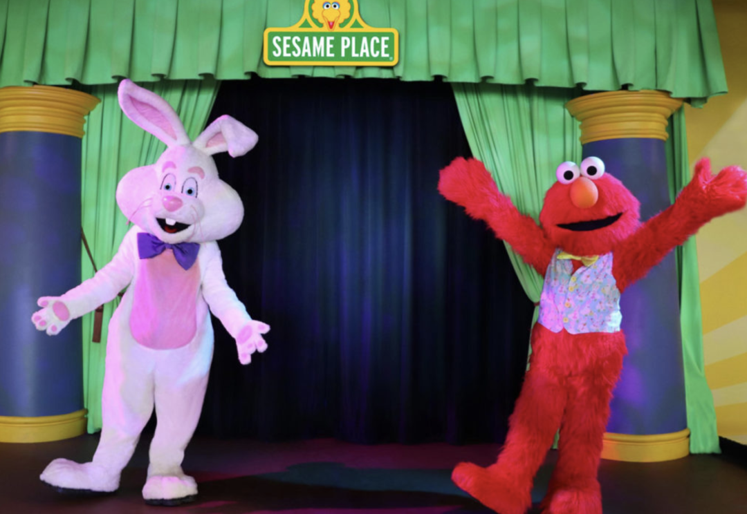 去芝麻街广场和毛绒玩具一起玩