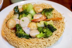 Crispy Pan Fried Egg Noodles With Seafood